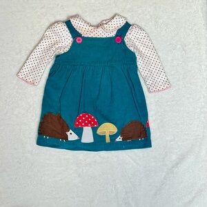 Mini Boden Teal Dress with Pink Polka Dot Shirt